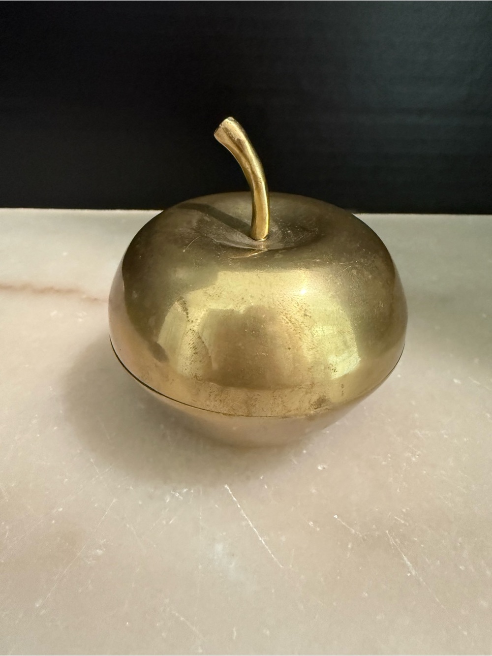 Vintage Apple Shaped Brass Trinket Box Decor Gift Gold Tone